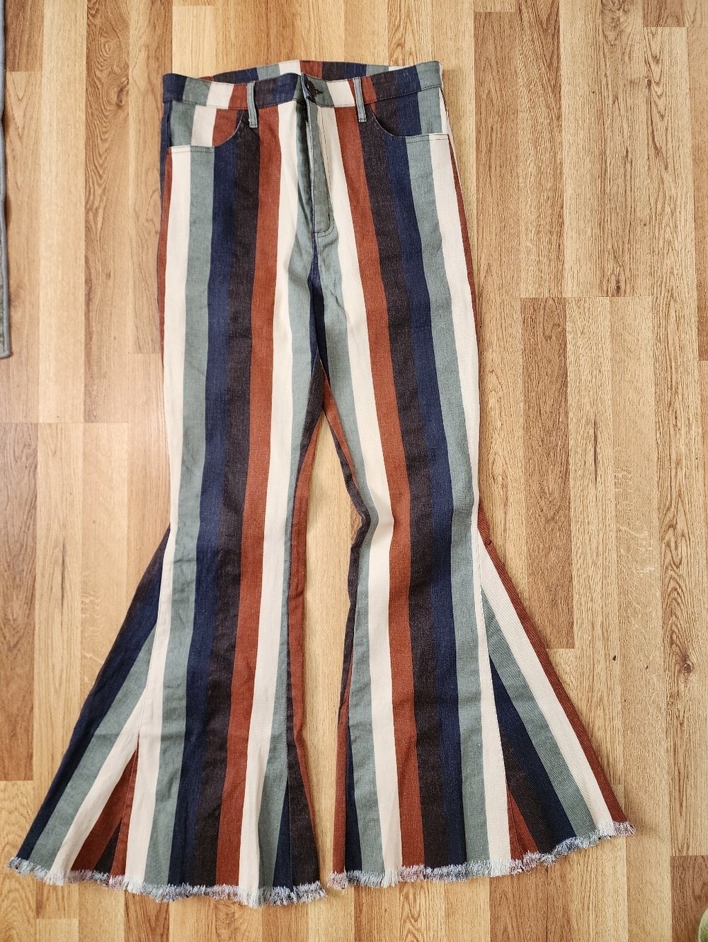 Show Me Your Mumu Berkley Zip Up Bells Brown Cream Stripes Boho 70’s Size 3q